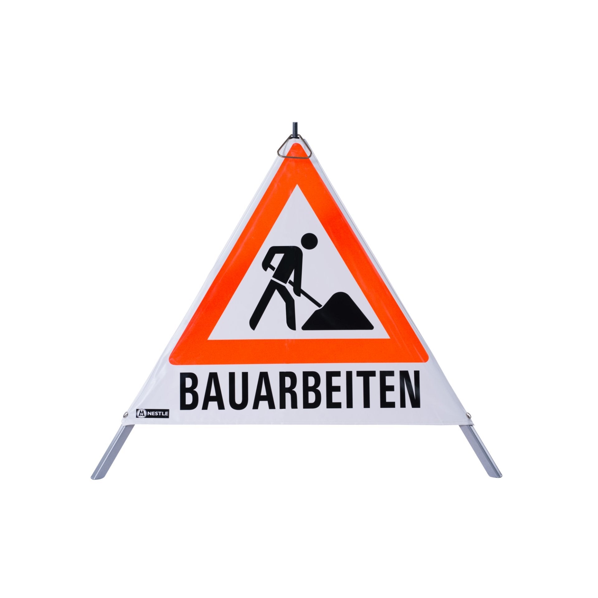 NESTLE Warnpyramide 70 cm, Schaufelmann (VZ123), weiß, mit Feder NESTLE Warnpyramide 70 cm, Schaufelmann (VZ123), weiß, mit Feder